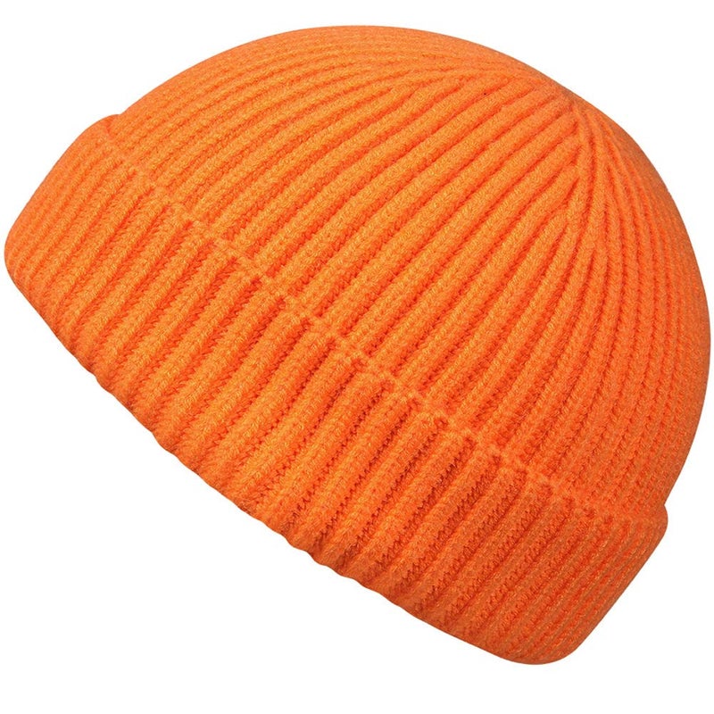 MaxNova Knit Cuff Short Fisherman Beanie Hat for Men Women Winter Orange